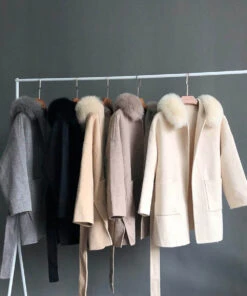 Cashmire Wool Fox Fur Coat 20 Cashmire Wool Fox Fur Coat -Uggbay CashmirewoolfoxfurcoatWHITE