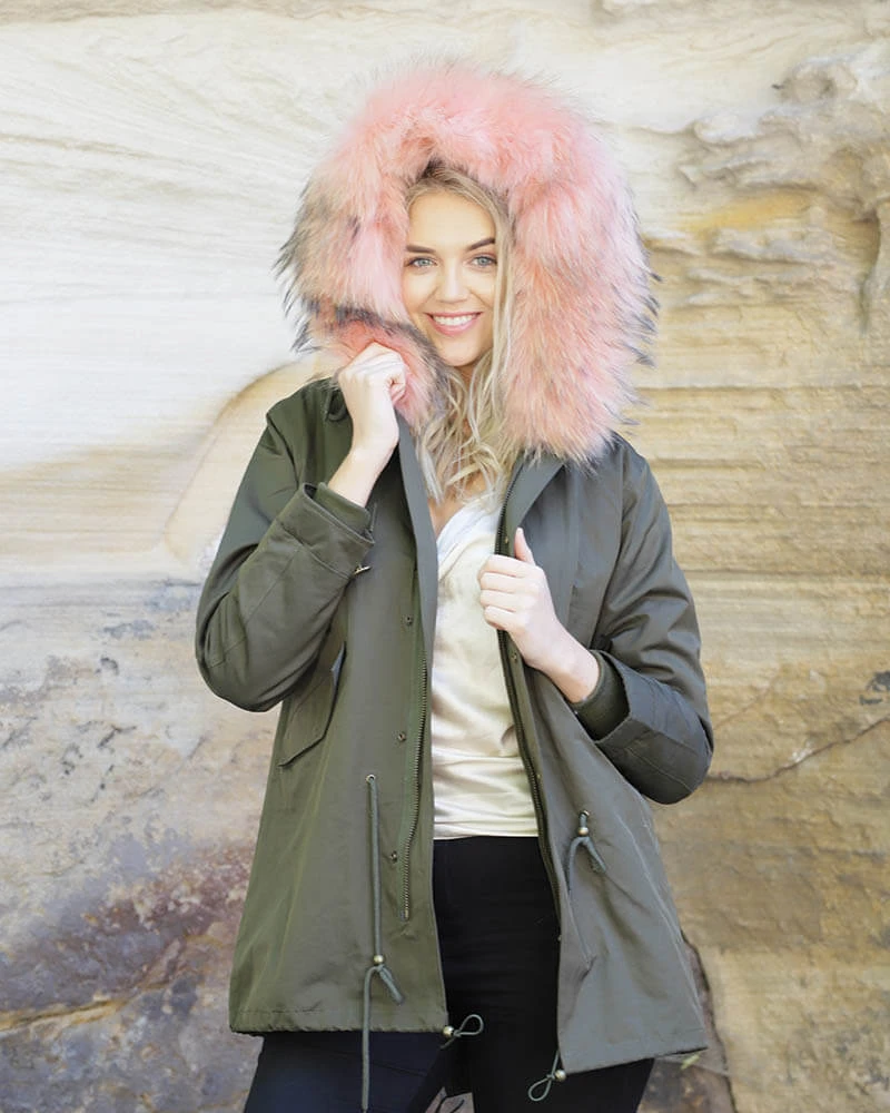 Parka Jacket Green Pink 1 Parka Jacket Green Pink